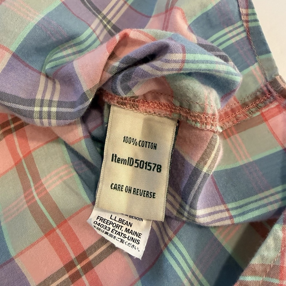 LL Bean Womens Colorful Plaid Madras Button Up Shirt Size LARGE - Picture 11 of 11